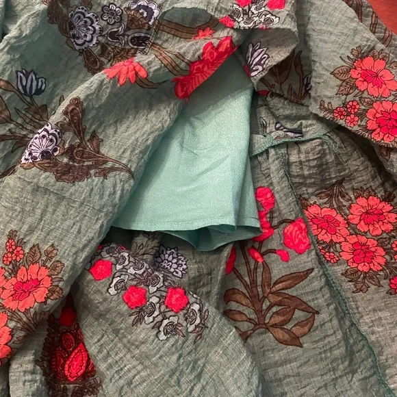 THML Green Floral Midi Dress with Smocking & Ruffle Medium - Picture 11 of 12